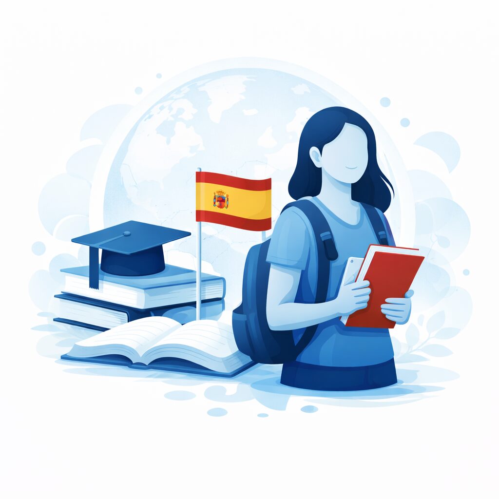 Estudiante revisando la carta de admisión y el visado para estudios en España.