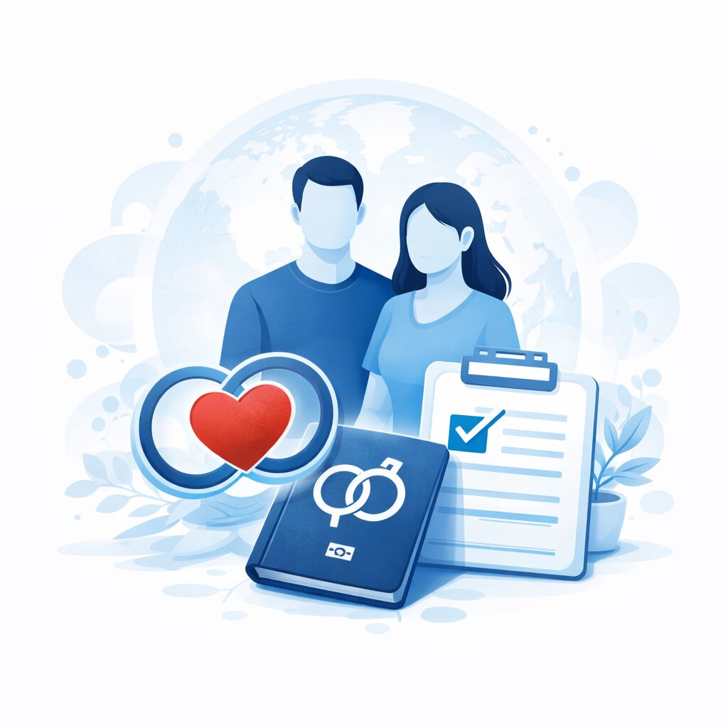 Certificado de matrimonio y registro de pareja de hecho para trámites de extranjería en España.